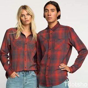 RVCA UNISEX Neutral Plaid Long-Sleeve Woven Shirt